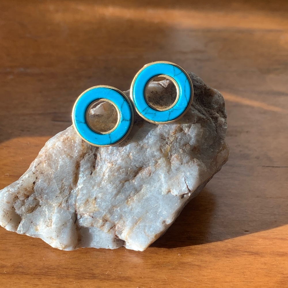 Teal Blue Circle Earrings